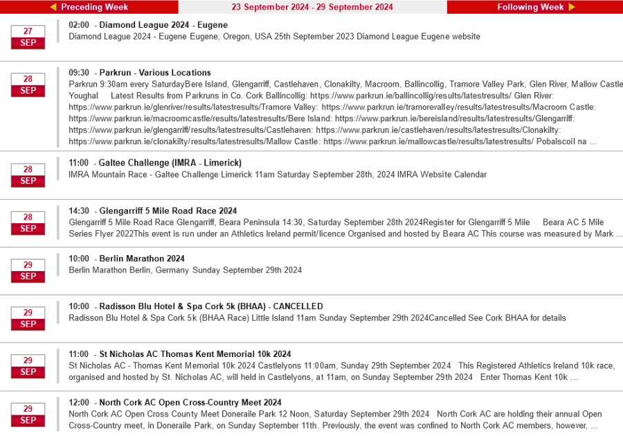 cork athletics events week ending september 29th 2024